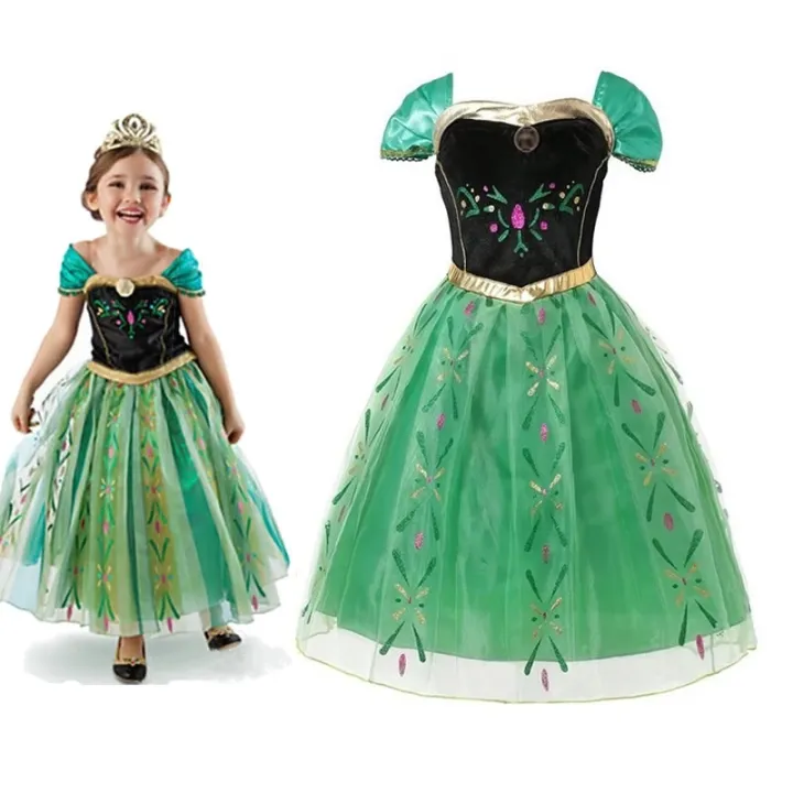 Fast Shipping Disneys Frozen Annas Princess Dress Gown Kids Halloween Cosplay Carnival Clothing