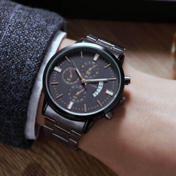 UNRAION Mens Watch Stainless Steel Strap Casual Calendar Night Luminous ...