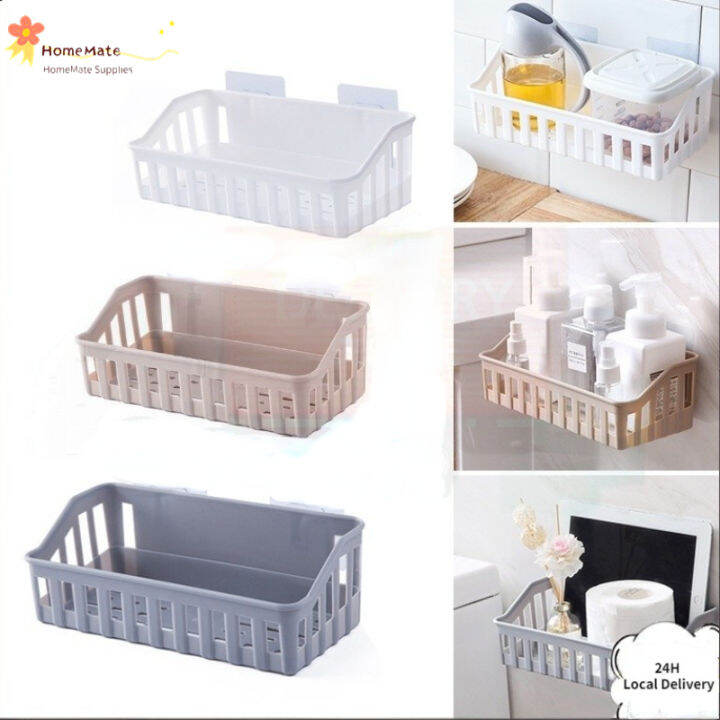Bathroom Plastic Storage Rack Self Adhesive Seamless Kitchen Wall