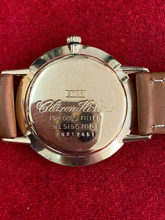 citizen-hi-line-parashock-25-jewels-ระบบไขลาน-ตัวเรือนทอง-14-k-gold-filled-นาฬิกาผู้ชาย-มือสองของแท้