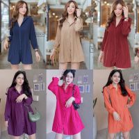 mini dress pleat เสื้อเชิ้ตอัดพลีท คอปก แขนยาว มินิเดรสพลีท