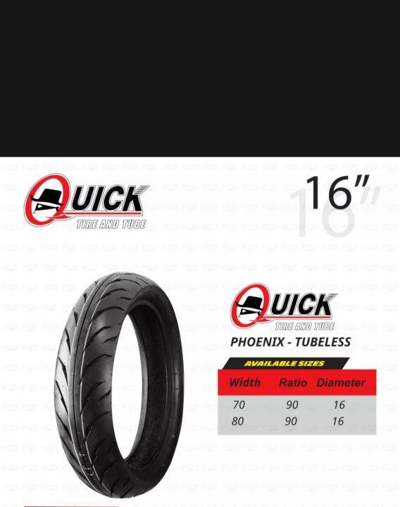 QUICK TUBELESS TIRE FOR MOTORCYCLE 16" 70/90×16, 80/90×16 Lazada PH