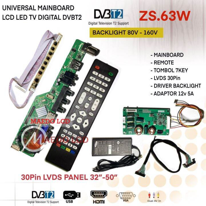 Universal LED TV Board Digital DVBT2 Paket lengkap Panel 32" 50" 51pin Lazada Indonesia