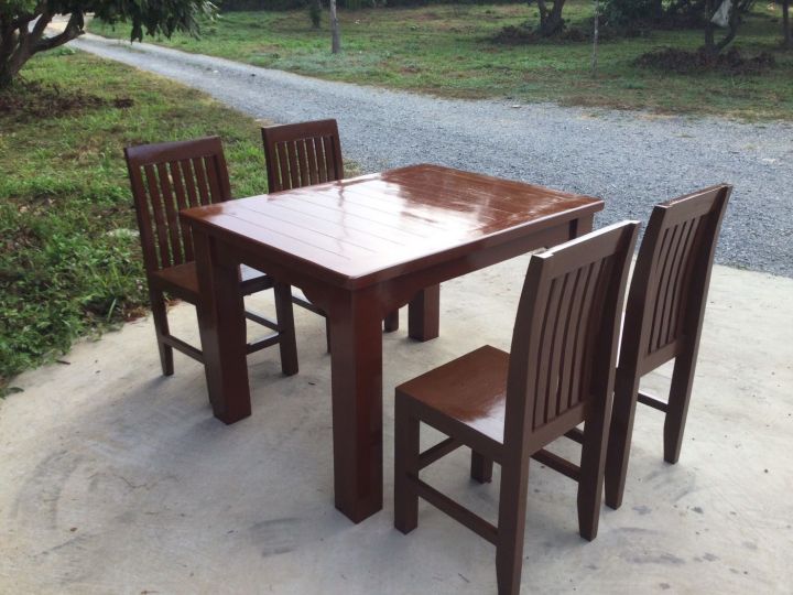 ชุดโต๊ะอาหาร4ที่นั่งทำจากไม้สักแท้-สีน้ำตาลขนาดตัวโต๊ะกว้าง90ยาว120สูง80ซม-ส่งฟรี-ยกเว้นภาคใต้
