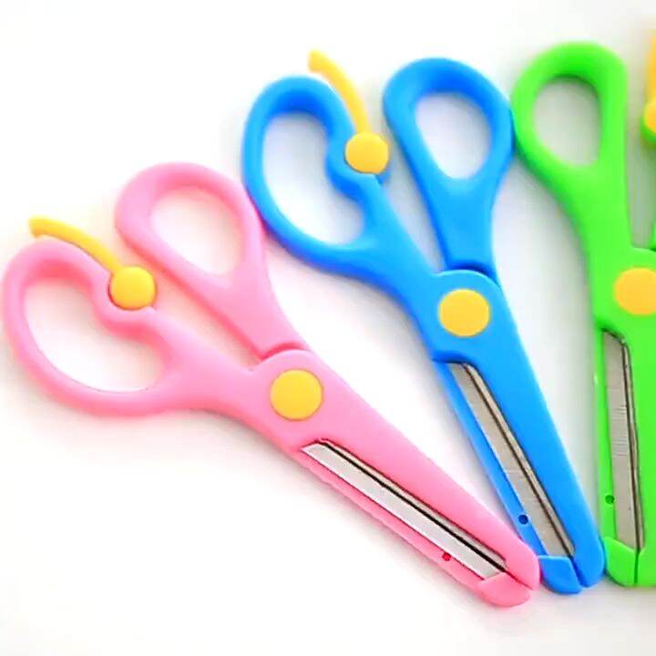 1pc Plastic Spring-loaded Safety Scissors For Paper Cutting And