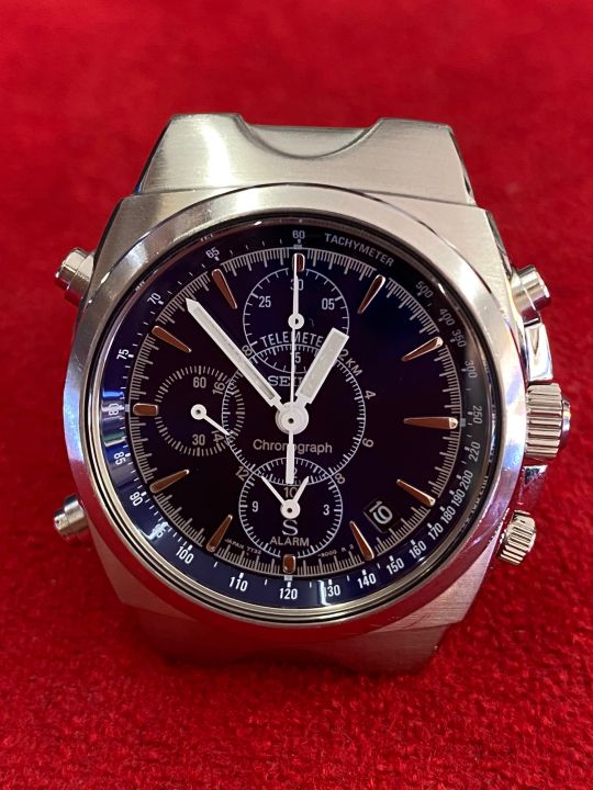 seiko-chronograph-quartz-ตัวเรือนสแตนเลส-จับเวลา-นาฬิกาปลุก-นาฬิกาผู้ชาย-มือสองของแท้