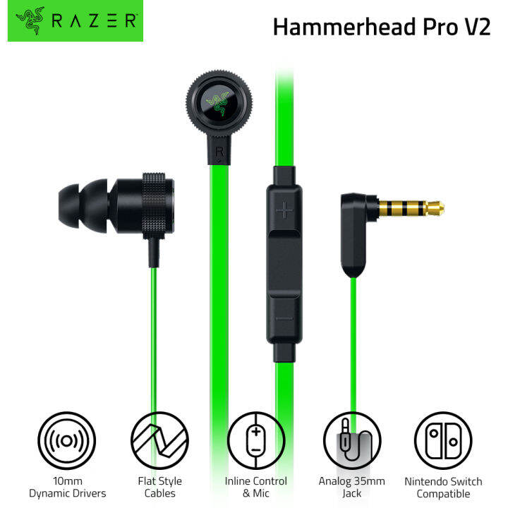 4.4 Genuine Authorization】Razer Hammerhead Pro V2 Original Earphone For  Phone 3.5mm Wired In Ear Bass Earbuds Gaming Headset With Microphone MIC  For Computer Gamer PS4 Lazada PH