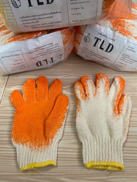 ถุงมือผ้า-เคลือบยาง-สีส้ม-tld-ขายเป็นคู่-ราคาต่อคู่