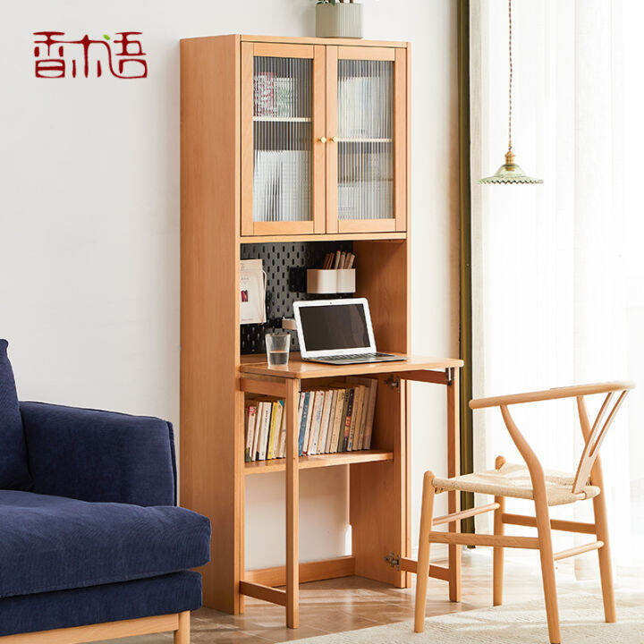 Solid Wood Desk Bookcase Integrated Modern Simple Folding Desk with