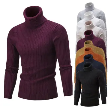Winter Turtleneck Thick Mens Sweaters Casual Turtle Neck Solid