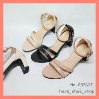 รองเท้ารัดข้อส้นทรงบล็อค รองเท้าแมชซี่รัดข้อเท้า รองเท้าสวมรัดข้อ no.SB7627  here_shoe_shop