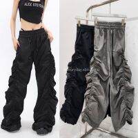 Y2K nylon pants ?(390฿ฟรีส่ง) กางเกงขายาวย่นข้าง ผ้าไนล่อน สไตล์สาว y2k เอวยางยืดอย่างดี กระเป๋าสองข้าง งานเกรดนำเข้า