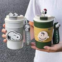 แก้วสนูปปี้ 450 ml. Coffee cup มีสายหูหิ้ว ฝาเปิดดื่ม แก้วสแตนเลส 304 ลายการ์ตูน