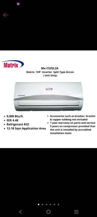 matrix aircon mx cs25l2a