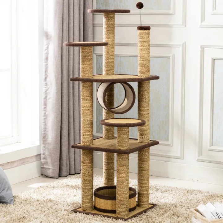 Cat Climbing Rack with Cat Nest Straw Mat Woven Cat Tree Large Cat ...