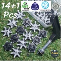 ปุ่มรองเท้ากอล์ฟ+ตัวขัน 14+1pcs.Spikes golf shoes แบบรุ่น Fast twist / slim &amp; tri-lok Insert System + wrench tool(ไม่มีรู/เดือยกลางปุ่ม)เทา