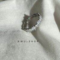 A.mu แหวนผู้หญิงสไตล์นอร์มคอร์สีเงินปรับขนาดได้แบบปลายเปิดดูแพงเพทายประกายแวววาวสุดๆ
