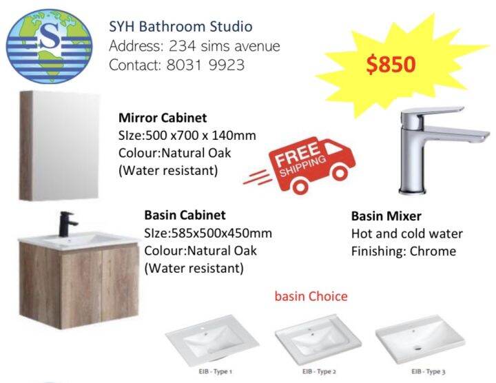 (Singapore Instock) Vanity set Basin Mirror and Tap
