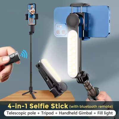 Gimbal Stabilizer With Fill Light Bluetooth Telescopic Selfie Stick Video Shooting Tripod For Phone Smartphone IOS Android