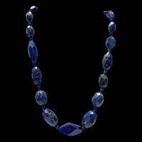 สร้อยคอ หินลาพิสลาซูลี่ หินแท้ธรรมชาติ เจียระไน Natural Faceted Genuine Lapis Lazuli Beads Necklace Handmade Gemstone Jewelry