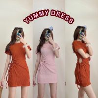 ? Yummy dress เดรสแขนสั้นเอวเว้าด้านข้าง ผ้าเปลือกไม้