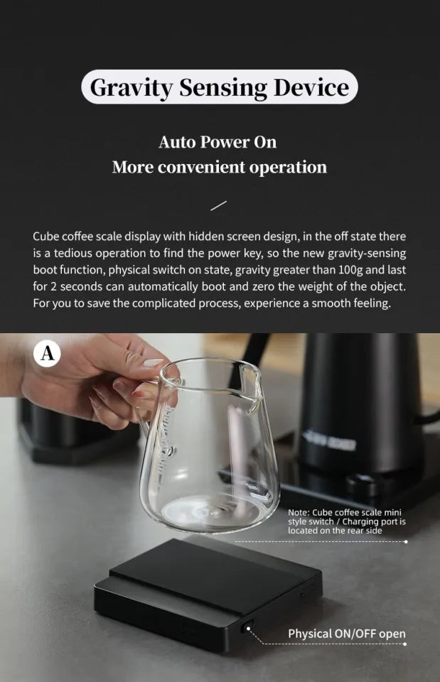 MHW-3BOMBER Espresso Scale with Timer, Small Coffee Scale with Gravity  Sensing Device, Rechargeable Kitchen Scale 2kg/0.1g High Precision, Black