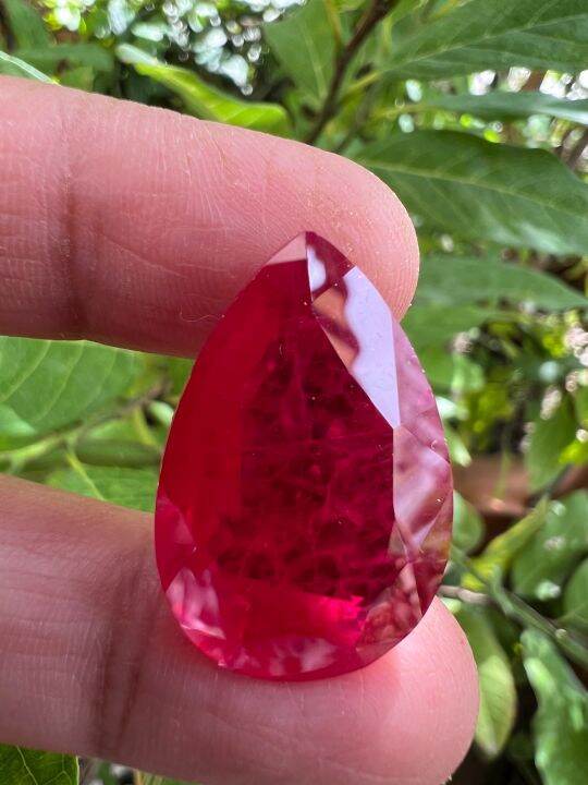 รูบี้-ทับทิม-เหลี่ยมชั้น-รูปpear-หนักรวม-15-กะรัต-carats-1-เม็ด-พลอย-สังเคราะห์-lab-made-thai-ruby-oval-13x19-mm-มิลลิเมตร-step-cut
