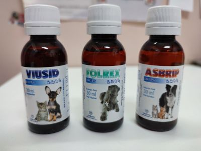 [Gp] วิตามินสุนัข แมว กระตุ้นภูมิ ต้านไวรัส VIUSID /ทางเดินหายใจ ASBRIP /บำรุงข้อ FOLREX Immune enhance 1ea 30ml exp 2024