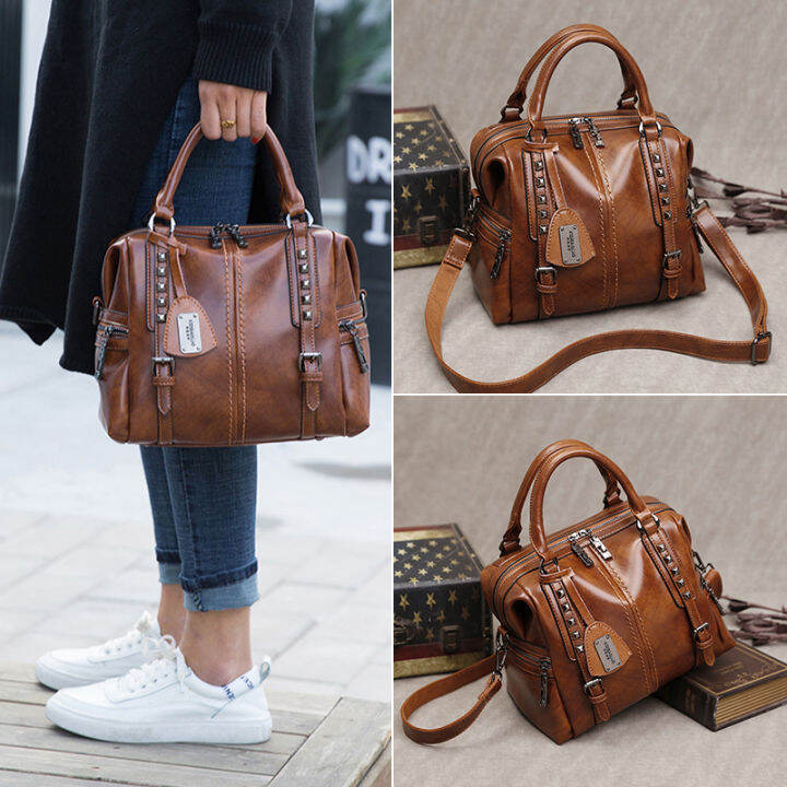 Hong Kong Style Genuine Leather Handbag Women 2023 New Fashion