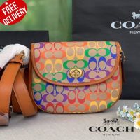 กระเป๋าสะพาย Willow Saddle Bag In Rainbow Signature Canvas(CA101)