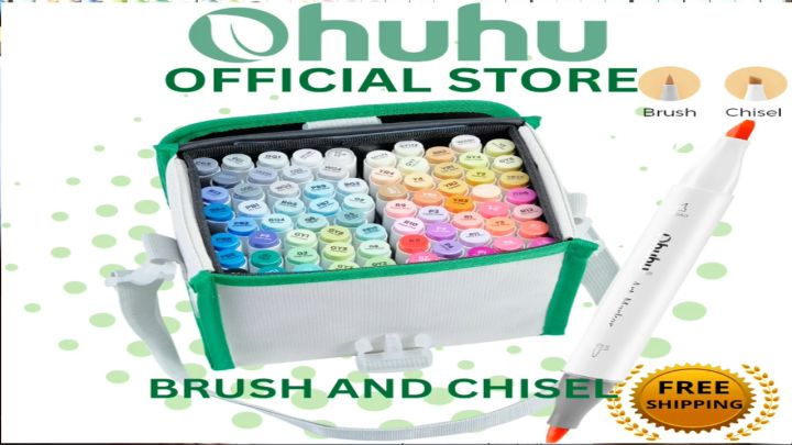 Ohuhu Alcohol Art Markers Set 216 Color Double Tipped Brush & Chisel Sketch  Mar