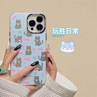 Wansheng เคสโทรศัพท์มือถือลายแมวเหมียวติดโบว์รูปดอกไม้น่ารักสไตล์ INS ญี่ปุ่นและเกาหลีสำหรับ iphone13promax iPhone 13เคสกันกระแทกซิลิโคนสองชั้นไอเดียสร้างสรรค์ชุบเงินไฟฟ้าชุบเงิน12สำหรับผู้หญิงแบบใหม่11 14Pro 14PM