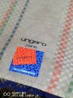 ผ้าเช็ดหน้าผู้ชาย UNGARO-PARIS พื้นสีน้ำตาล ลายแนวตั้งเป็นเส้นสีเขียว  ส้ม  ดำ ขนาด  กว้างXยาว  18" X 18.5"  (Ungaro mens handkerchief​ in  good  shape)​