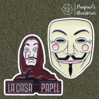 ?? พร้อมส่ง : ? เข็มกลัดตัวละคร LA CASA DE PAPEL - Money Heist | Guy Fawkes Mask (V For Vendetta) Enamel Brooch Pin Set.