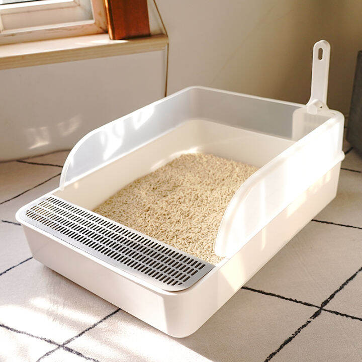 Gray White Sand Filter Cat Litter Box Open Cat Litter Box Large