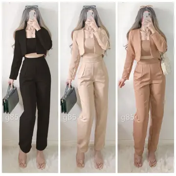 3in1 Mary Jane Formal Attire Set top/Blazer/Pants Elegant Casual Outfit For  Women