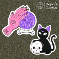 ʕ •ᴥ•ʔ ✿ พร้อมส่ง : เข็มกลัดเซ็ทลูกแก้วแม่มดและแมวดำ | Wizard Glass Ball &amp; Black Cat Enamel Brooch Pin Set.