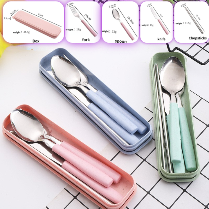 Portable Travel Cutlery Set With Case Cute Camping Fork Spoon