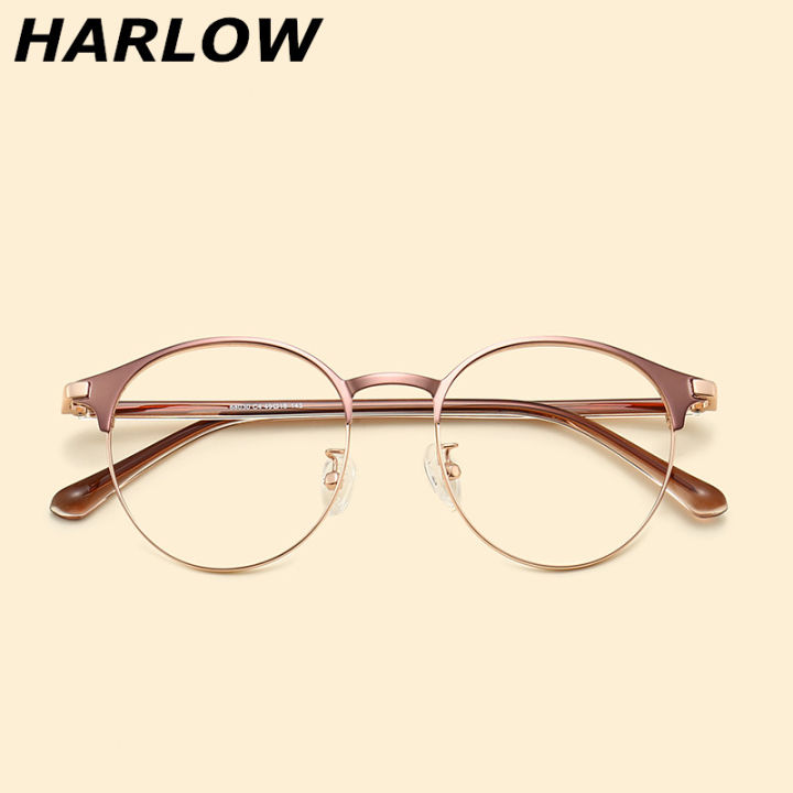 Rose Gold Glasses Frame For Men And Women Round Frame Retro Fashion Myopia Half Frame Glasses