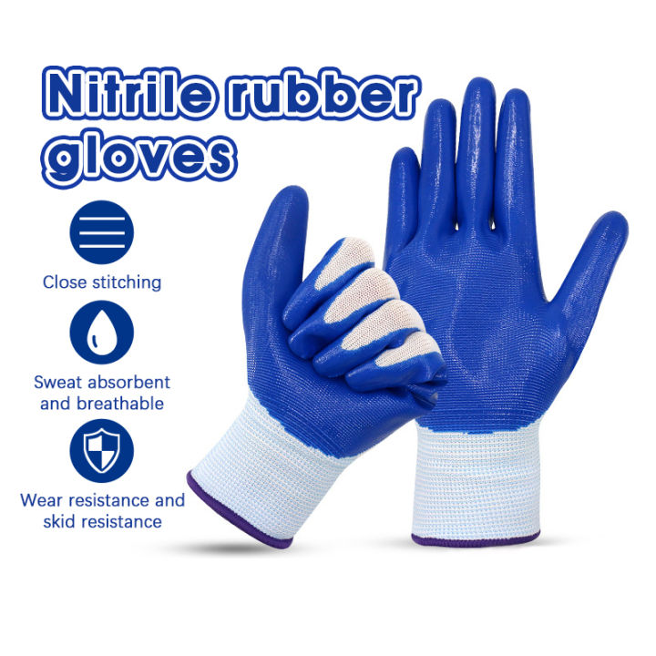 Nitrile Cotton Rubber Gloves Safety Gardening Work Gloves Glass Handing ...