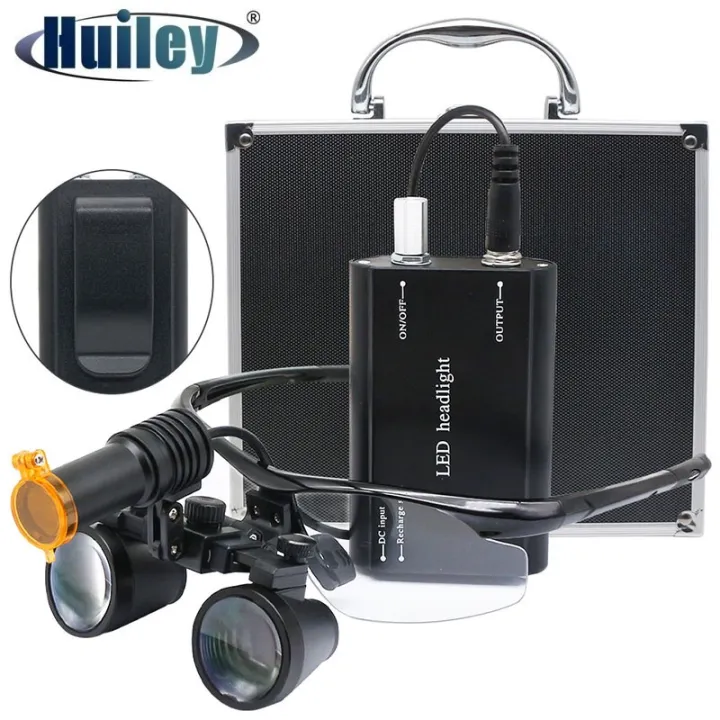 2.5X/3.5X Dental Binocular Loupes 5W LE Headlight with Yellow Filter