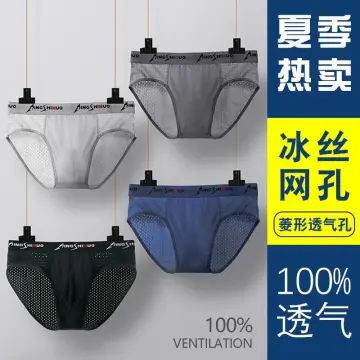 Men Pouch Ice Silk Briefs-Sport Thong Sexy Middle Waist Panties Underwear  Shorts