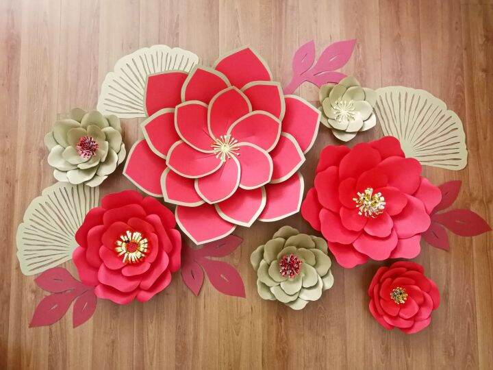 Chinese New Year Paper Flower Set Wall Decor CNY Backdrop Decoration
