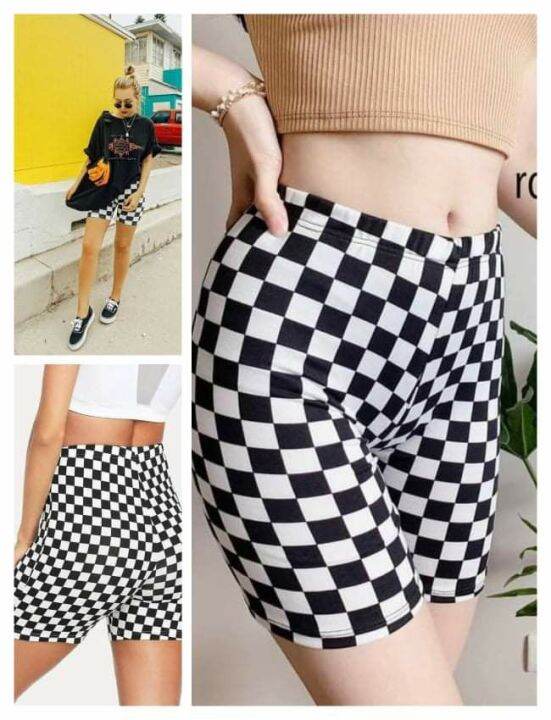 checked cycling shorts