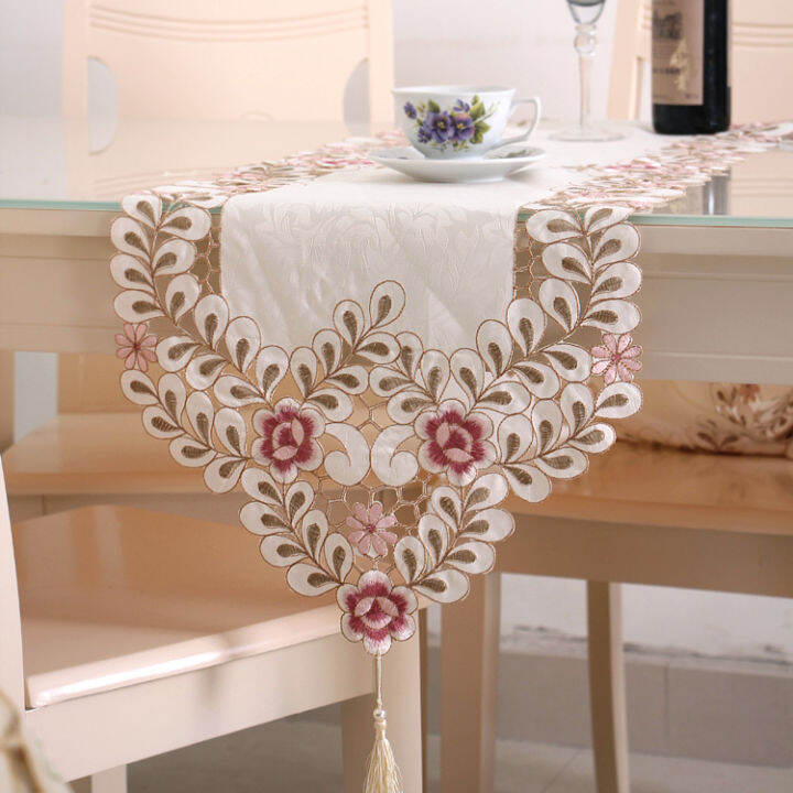 Embroidery Hollow out Table Runner Teapoy Table Flag Table Cloth TV