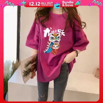 Girl Cotton Oversize Tops Plus Size Women Loose Fit Chinese Style T-shirt B