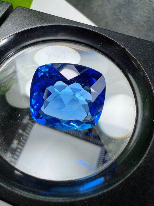 บลูโทพาสย-blue-topaz-stone-พลอย100-lab-made-49-กะรัต-25x23-มิลลิเมตร-1-เม็ด-mm-รูป-cushion-สะอาด-ตา-1pcs-พลอยอัด-สีบลูโทพาส-เหลี่ยม-สัปปะรด