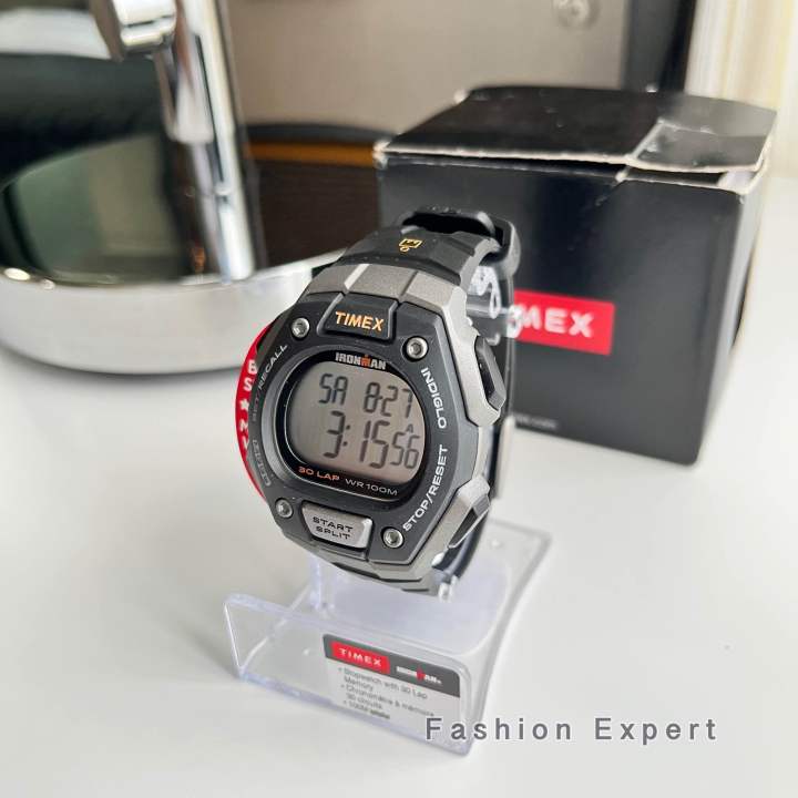 ของแท้100-นาฬิกาข้อมือ-timex-fullsize-ironman-classic-30-black-resin-digital-watch-t5k821