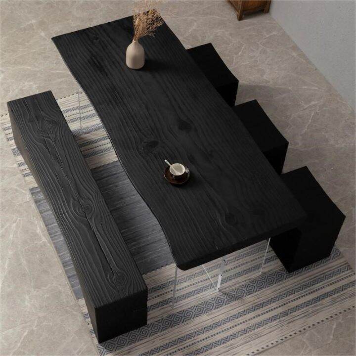 Silk Style Carbonized Black Solid Wood Dining Table Minimalist Log