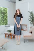 ?Jeans MaxiDress แม๊กซี่เดรสแต่งผ้ายีนผสมกับผ้ายืด ด้านหน้าแต่งกระเป๋า งานสวยเก๋มากๆนะคะ